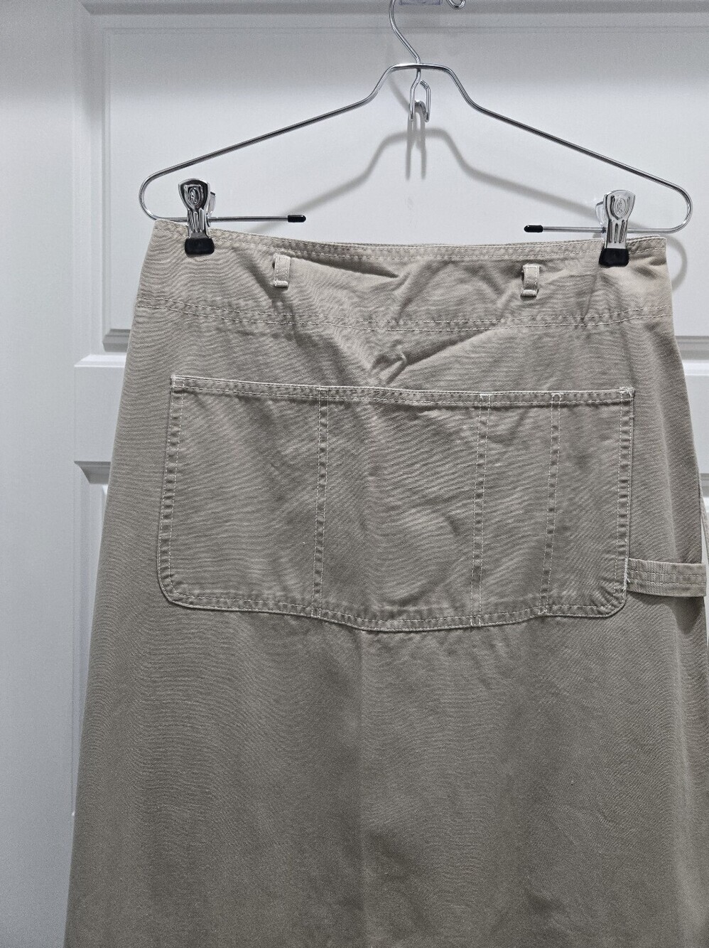 VINTAGE Y2K AMERICAN EAGLE COTTON KHAKI WRAP MAXI SKIRT WOMEN 6 BIB FRONT AEO - Picture 2 of 12